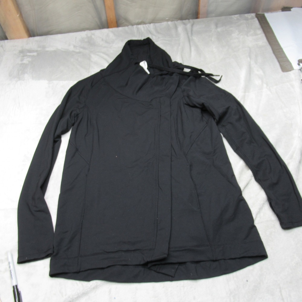 Lululemon Jacket Womens Size 8‎ Black Asymmetrical Zip Wrap Funnel Neck Layering